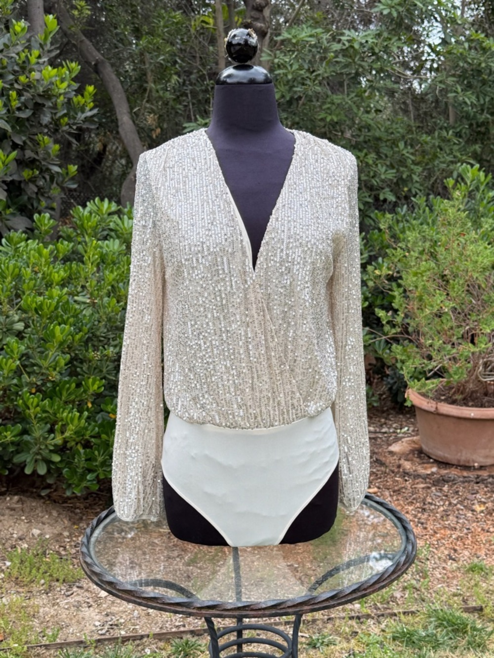 NWT Gilli sequin wrap bodysuit - size S